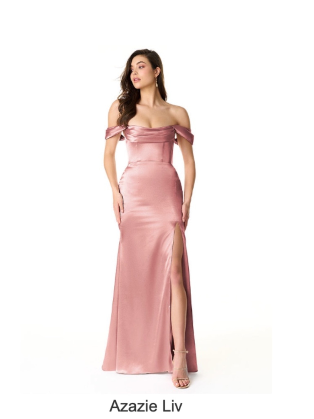 NWT Azazie Liv Metallic Satin Dress in color Dusty Rose sz 10